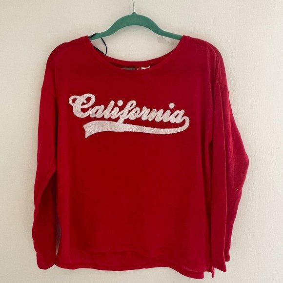 H&M/ Women's Red Long Sleeve Waffle Knit Tee with "California" Graphic, S - Picture 1 of 3